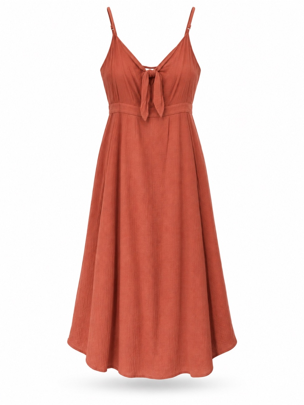 Olivaceous terracotta keyhole bow front gauzy midi strappy sundress L